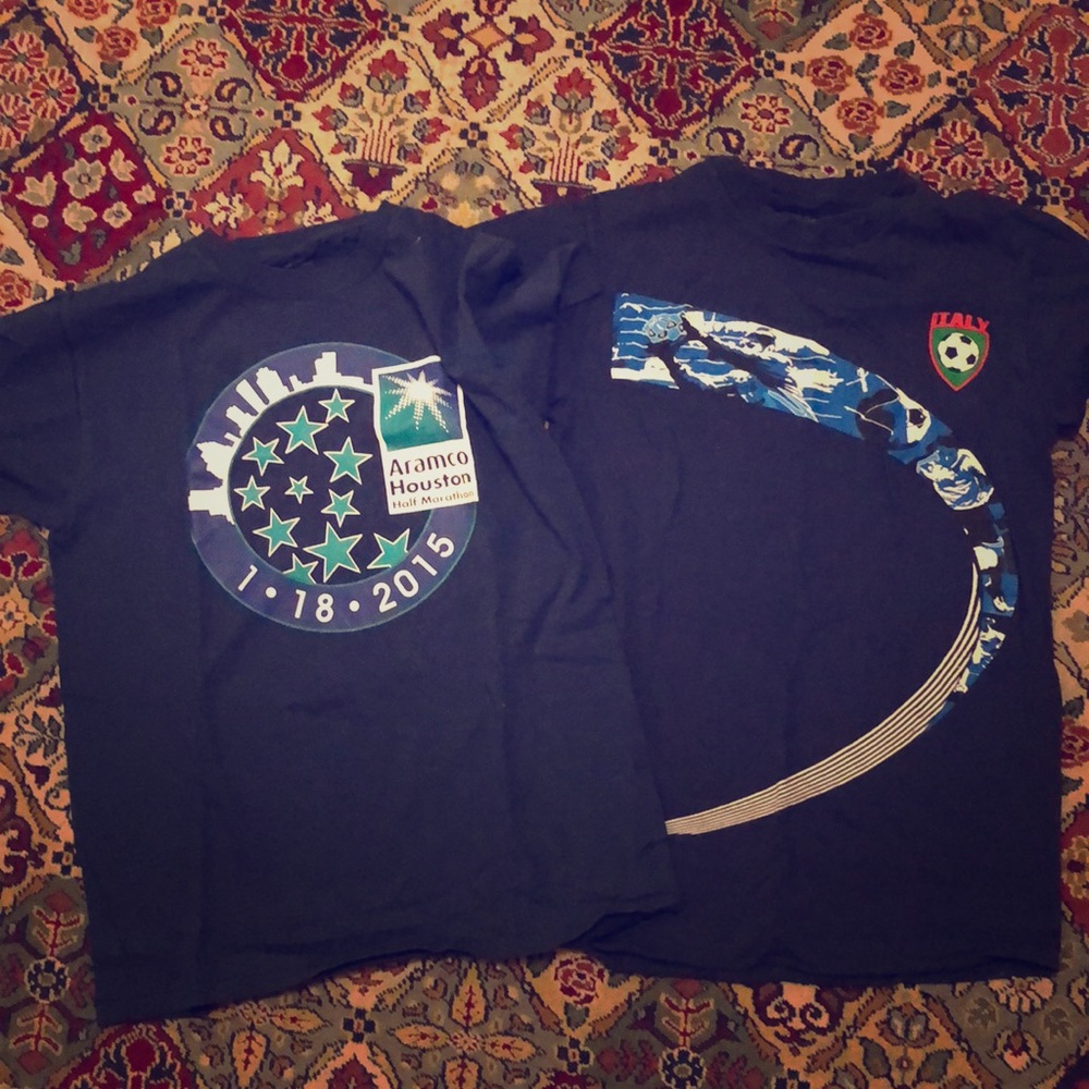 Two Sporty Navy Tees. Ladies S